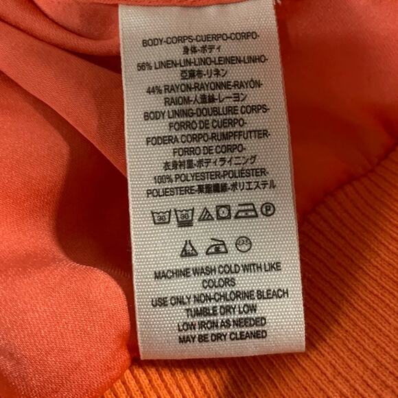 Free People XS Womens Ruched Linen Bomber Jacket Orange Full Zip - Picture 9 of 10